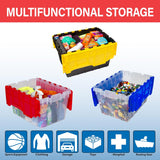 Akro-Mils KeepBox 12 Gallon Storage Container, Nesting and Stackable Plastic Storage Box with Lid Attached, Clear Tote for Garages, Closets, and Moving, 21-1/2 x 15 x 12-1/2, Clear/Blue, 6-Pack